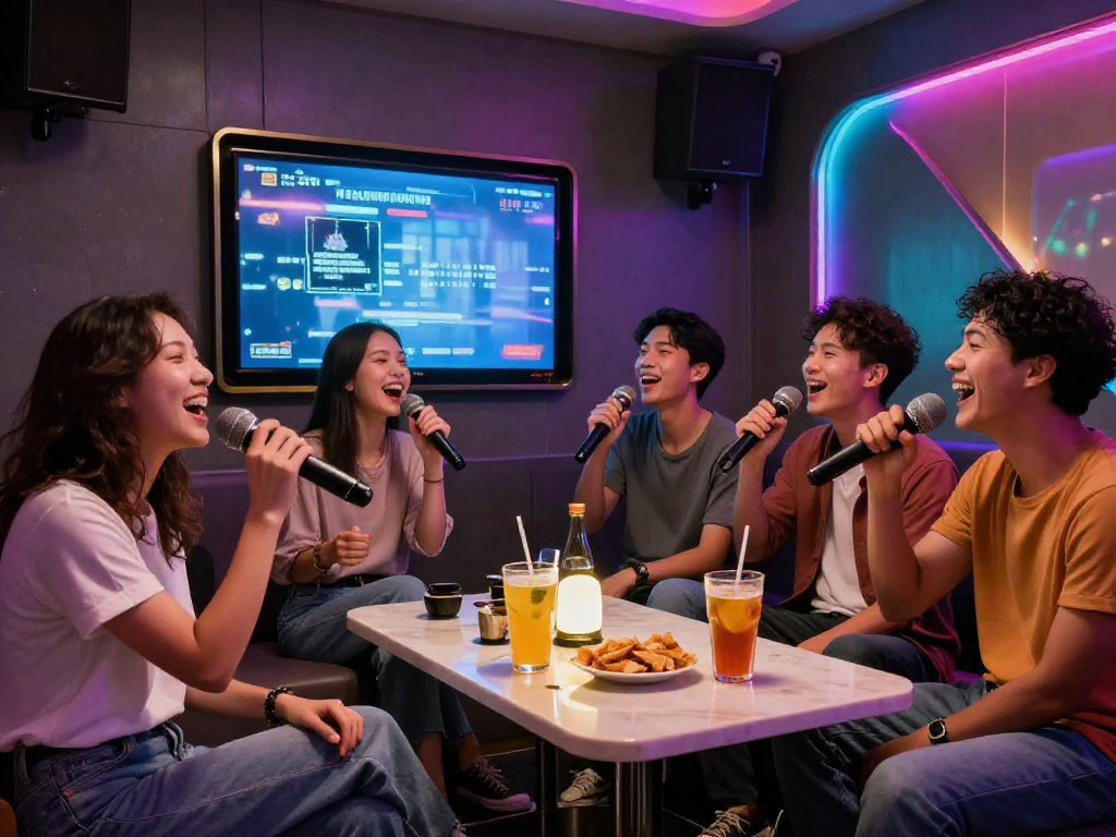 강남 유앤미에서 친구들과 함께 즐거운 노래를 부르는 모습