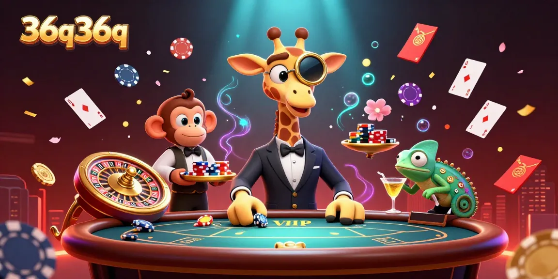 Experience the thrill of 36q36q poker with animated characters, floating poker chips, and vibrant casino elements.