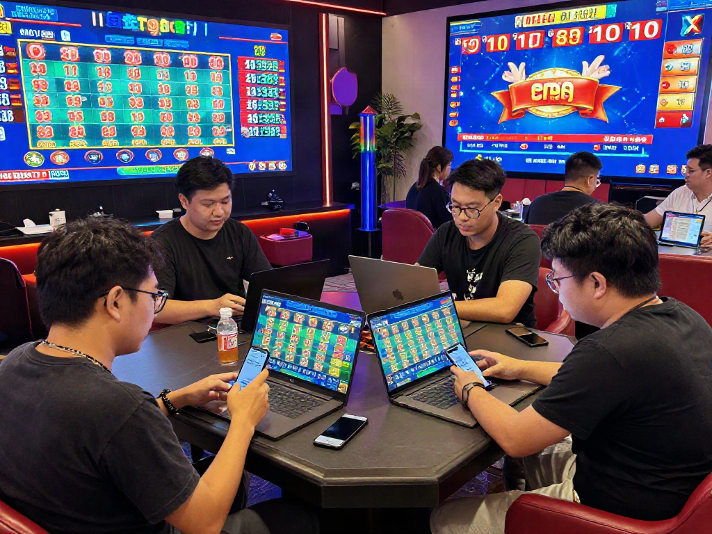 Engaged players enjoying bandar ze togel online in a vibrant and lively setting with colorful game graphics.