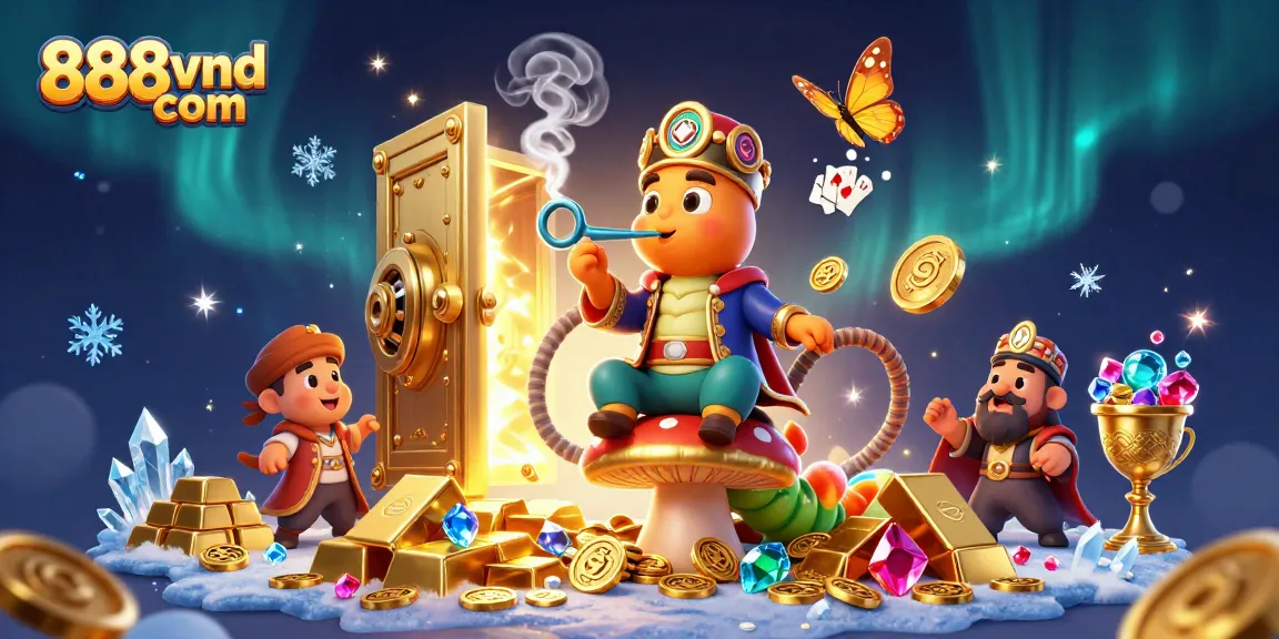 Experience excitement at 888vnd com with a vibrant 3D casino digital art featuring gaming symbols.