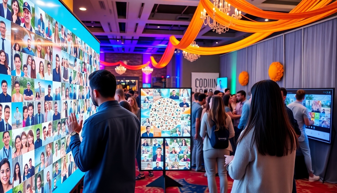 Engage with an interactive photo wall featuring vibrant displays and joyful interactions.