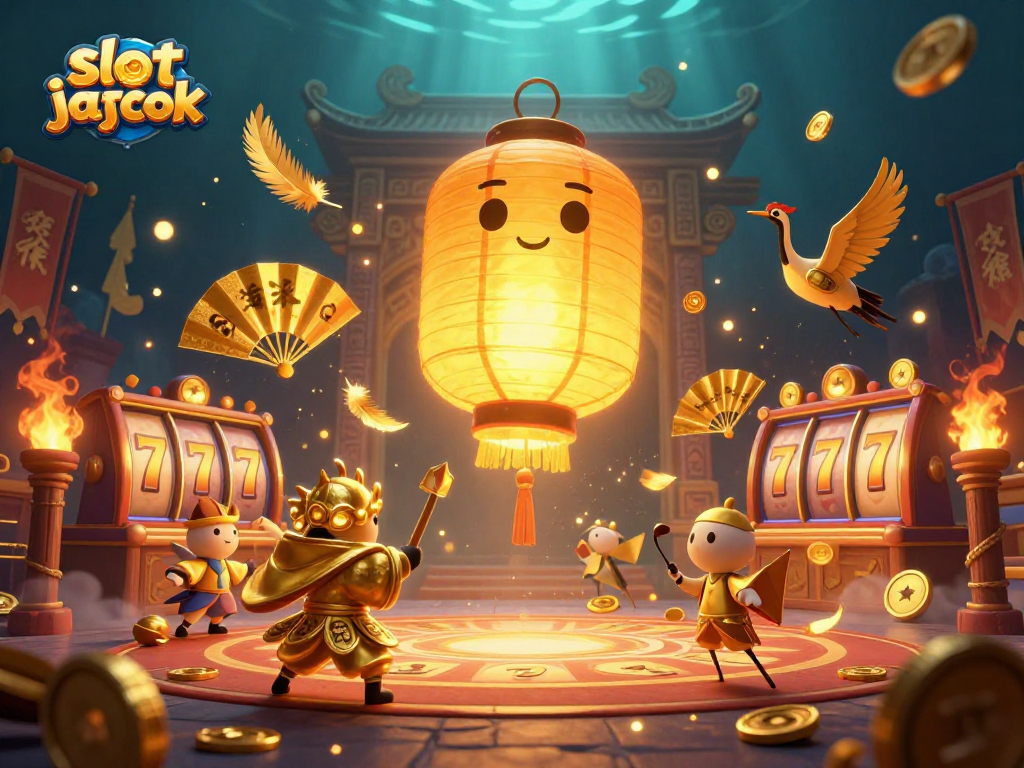 Spin for big wins with slot jackpot at an epic casino adventure featuring golden lanterns and warriors.