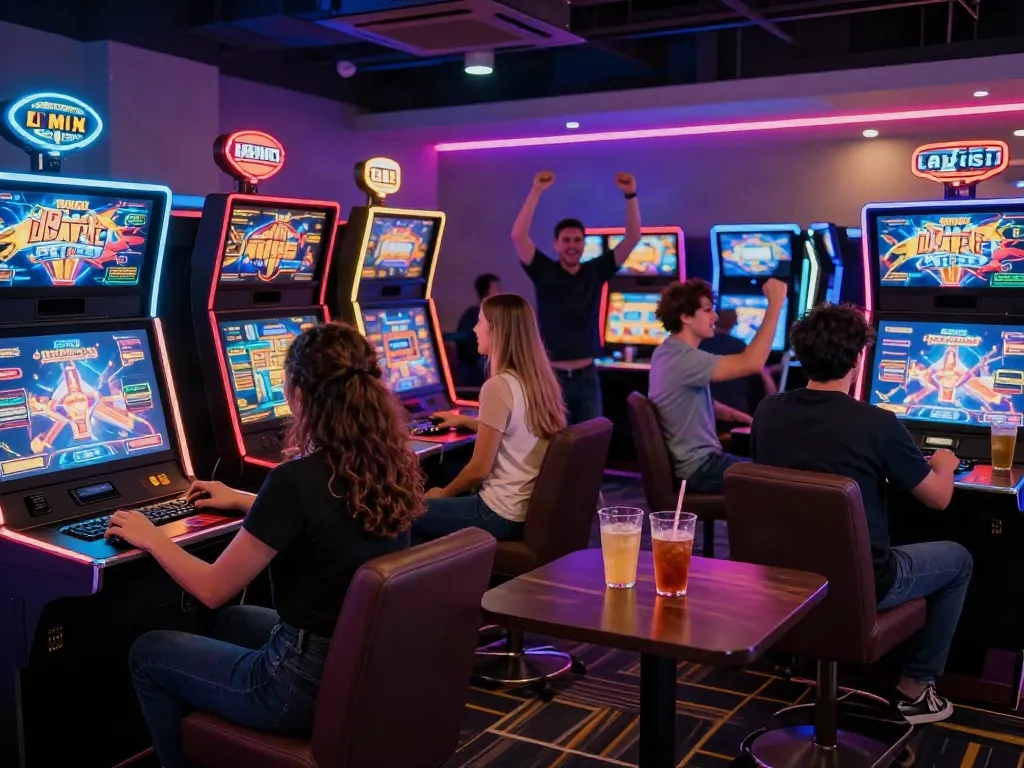 Group enjoying electronic games at AHHA 4D gaming lounge.