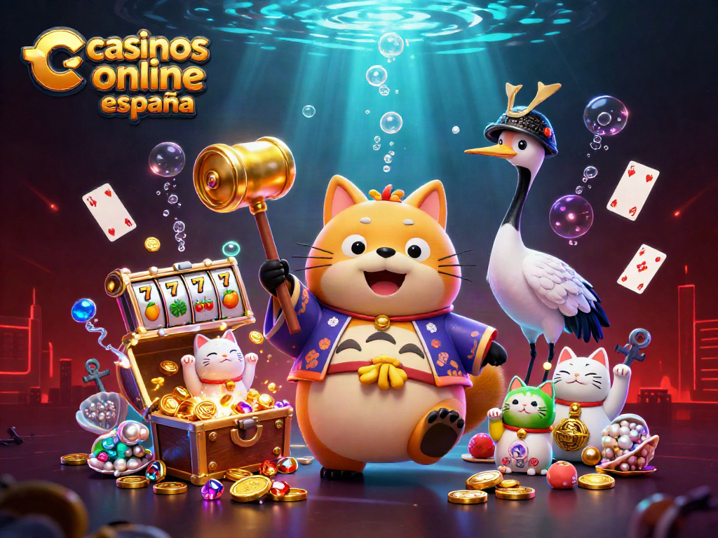 Sumérgete en los casinos online España con esta ilustración vibrante de juegos y diversión.