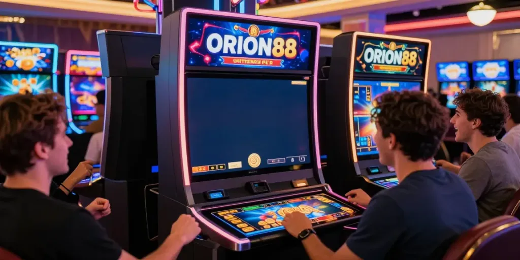 Engaging online gaming experience featuring ORION88 logo and excited players.