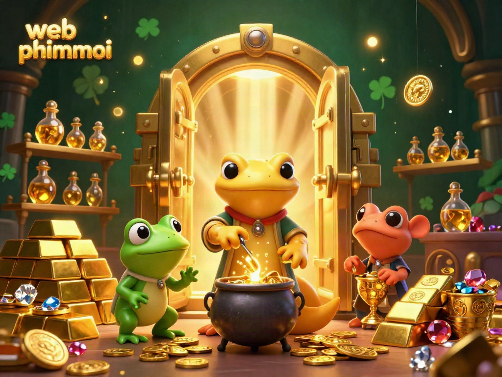 Experience the magic of web phimmoi as characters transform metals into gold coins in a vibrant, rich casino scene.