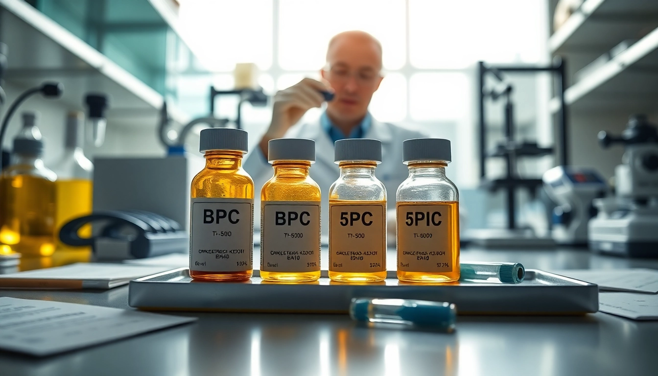 Analyzing BPC 157 and TB 500 research peptides in a professional lab setting.