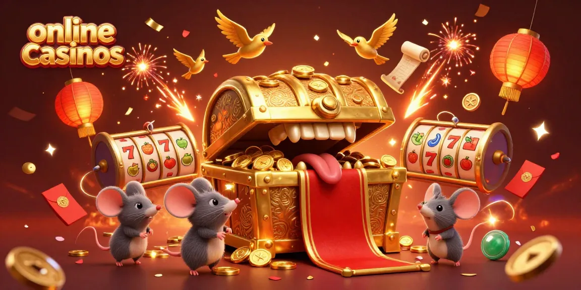 Engage in online casinos with a fun-filled treasure chest scene inviting adventurer mice to win riches.