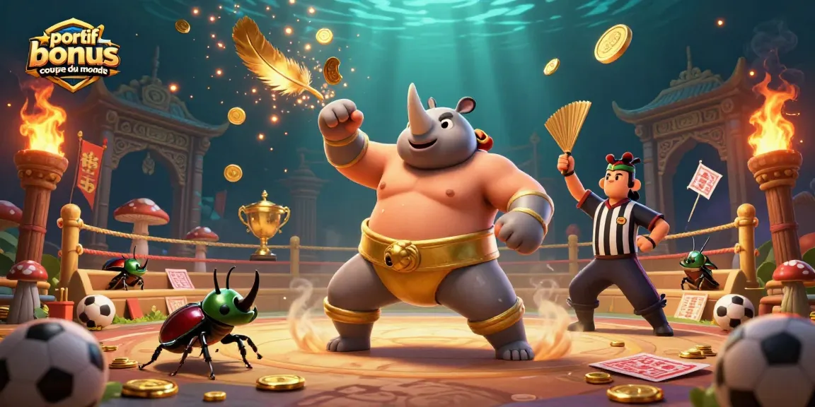 paris sportif bonus coupe du monde, démontre un combat amical entre un rhinocéros et un arbitre dans un décor de paris sportifs.