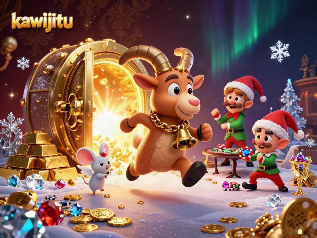 Kawijitu mengatur kasino dengan Kambing Krampus lucu dan elf nakal mencuri chip poker.