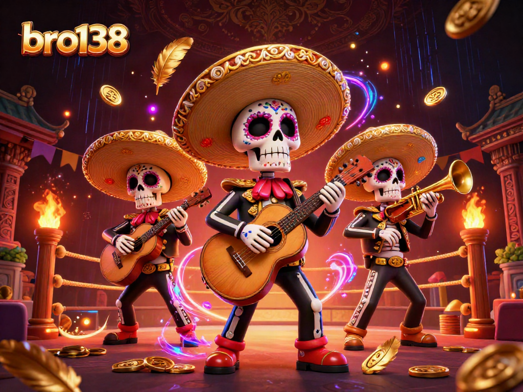 Experience excitement with bro138's vibrant Day of the Dead casino illustration featuring a mariachi band.