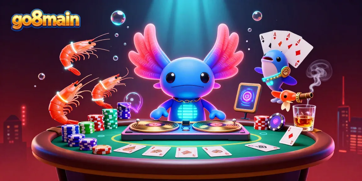 Experience the excitement of go8main with a vibrant underwater casino scene featuring colorful characters and dynamic poker elements.