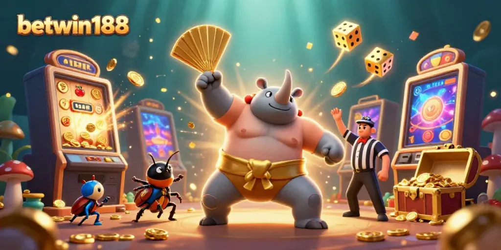 Betwin188 menghadirkan keceriaan dengan ilustrasi kartun 3D yang penuh aksi dan energi.