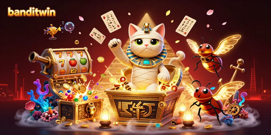 Menangkan jackpot di banditwin dengan mumi kucing dan simbol keberuntungan di kasino.