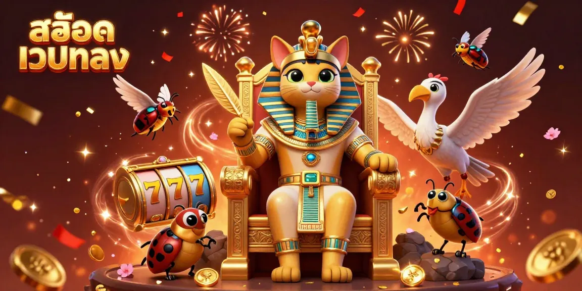 สนุกกับสล๊อตเวปตรงในภาพ 3 มิติที่มีฟาโรห์แมวทองคำบนบัลลังก์