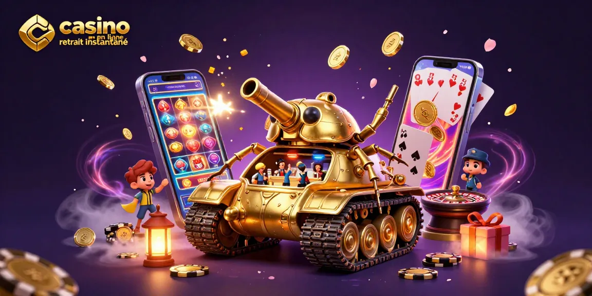 Profitez d'une expérience de casino en ligne retrait instantané avec un tank doré et une mini-casino.