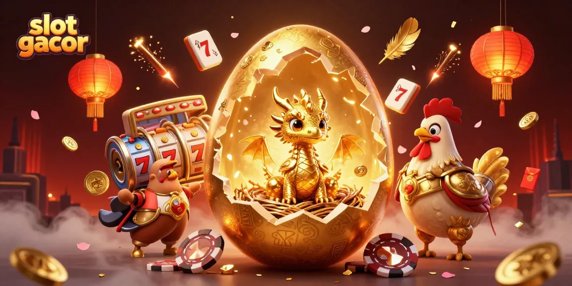 Engage in the thrill of slot gacor with a golden dragon and poker chips in this vibrant 3D scene.