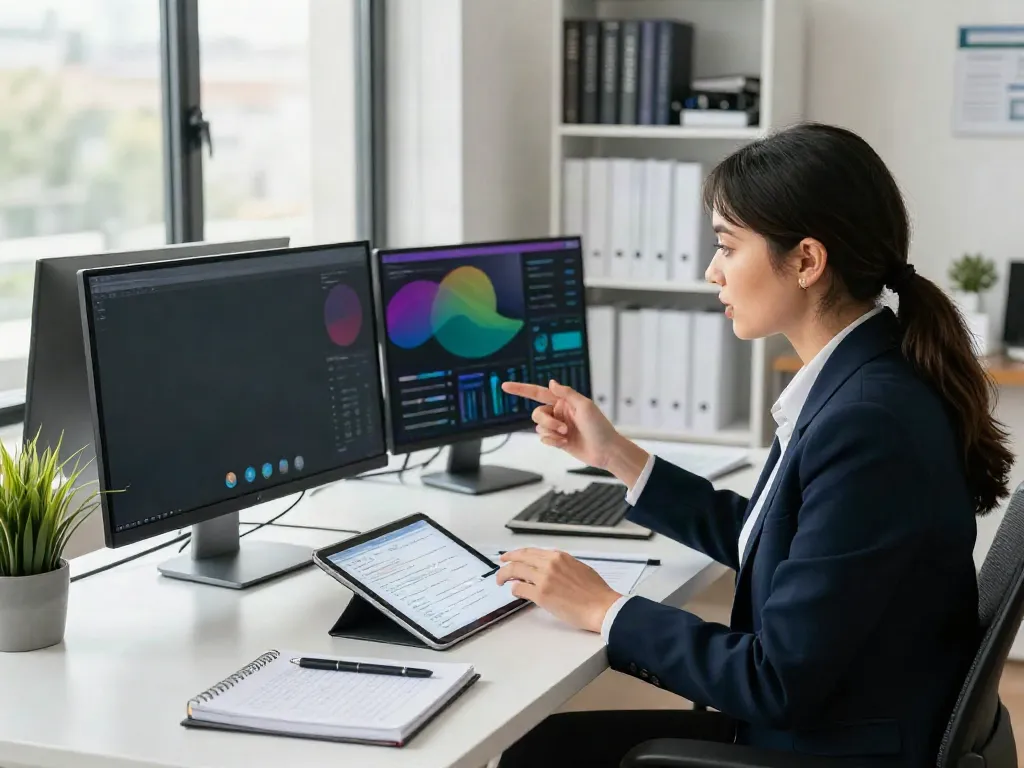 Entrepreneur discussing strategies in a modern office for more info on business success.