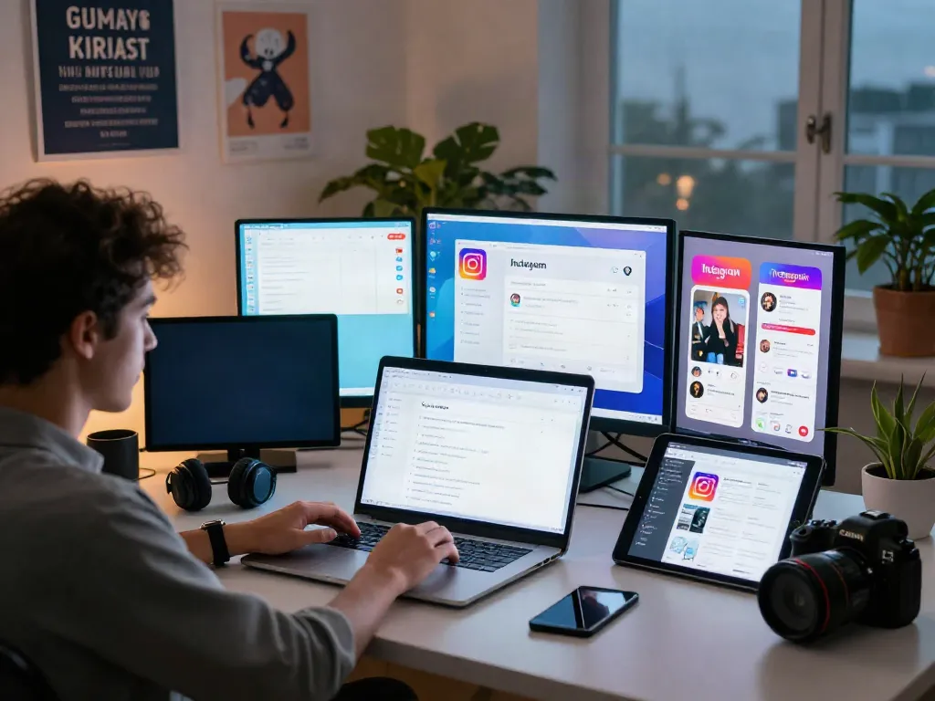 Explore the Insanony tool for Instagram stories in a vibrant digital workspace.