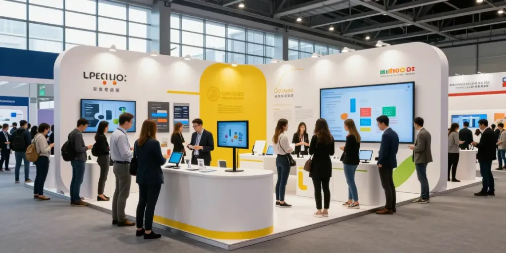 Custom Solutions Group team designing engaging exhibition stands at a vibrant event.