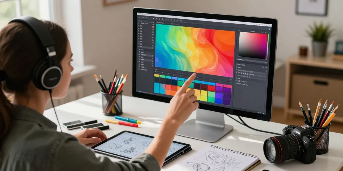 Using the paint-bucket tool to fill colors in a vibrant digital canvas at a creative workspace.
