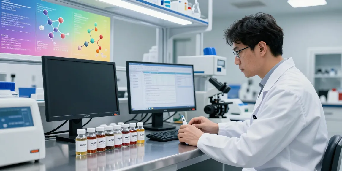 Researcher at SwissChems laboratory analyzing high-quality peptides and SARMs.