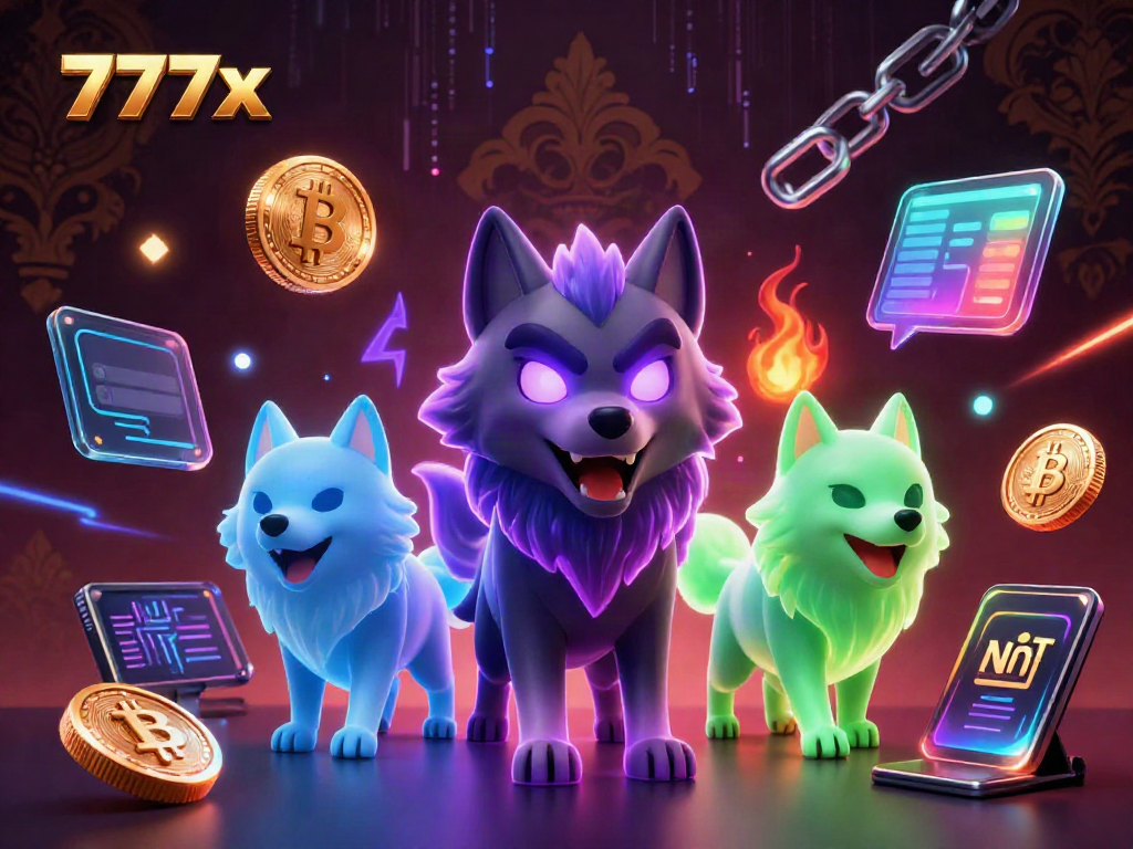 Experience winning strategies with 777x in this vibrant digital casino scene showcasing ghostly wolves