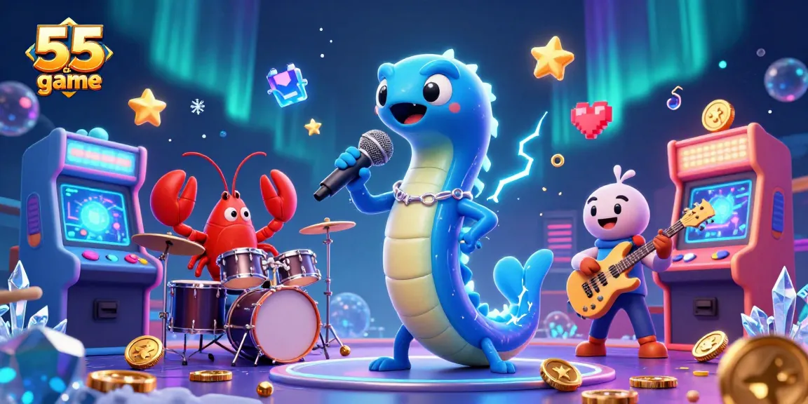 Experience the excitement of 55 club game with vibrant underwater casino characters and arcade elements.