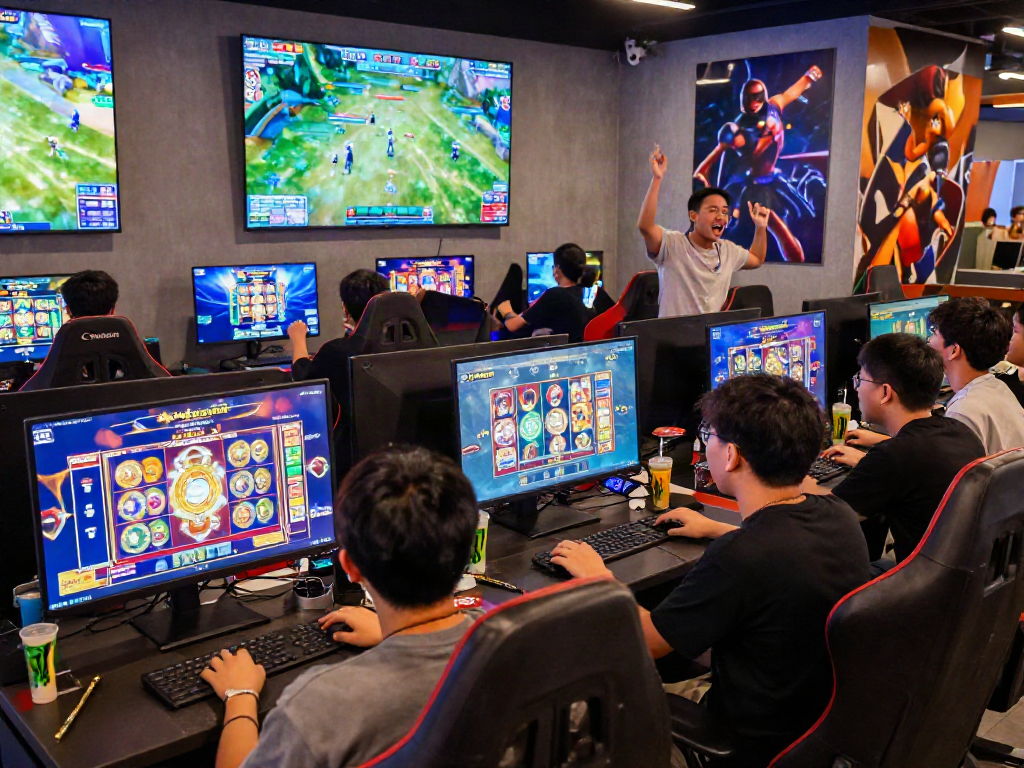 situs slot gacor maxwin gaming excitement in vibrant café atmosphere