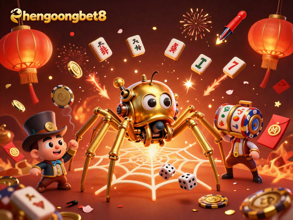 Engage with hengongbet8 as a steampunk spider spins a golden web of chance and luck.