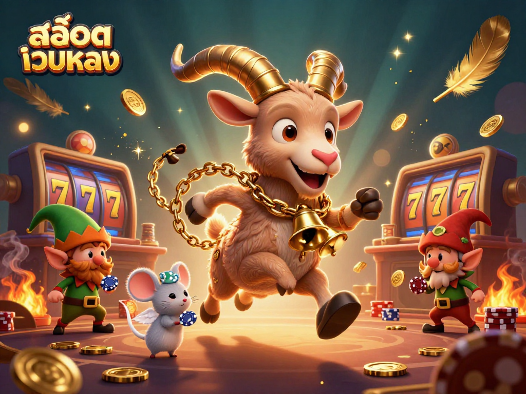Experience thrilling gameplay in สล็อตเว็บตรง with Krampus, angel mouse, and elf gremlins in a dynamic casino scene.
