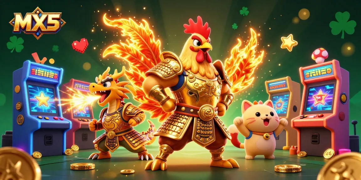 Engage in thrilling gaming at MX5 with animated casino characters and vibrant game elements.